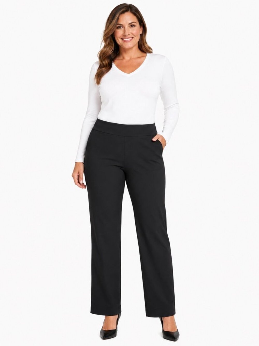 TRIBAL Women’s Black Pull-On Straight Leg Pants Size 12 40 Stretch